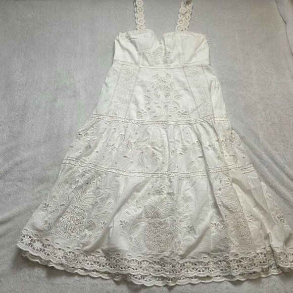 NWOT XL Farm Rio x Anthropologie Sleeveless Richelieu Midi Dress white pineapple - Picture 4 of 12